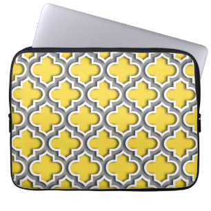 Pineapple Dk Grey White Moroccan Quatrefoil #5DS Laptop Sleeve