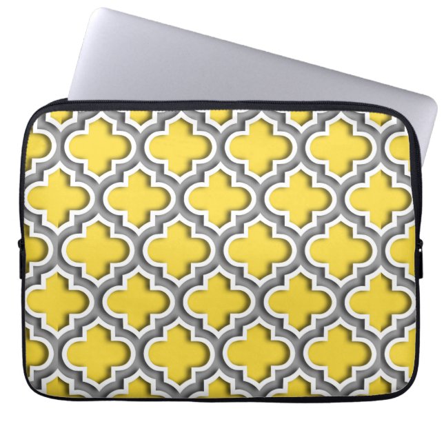 Pineapple Dk Grey White Moroccan Quatrefoil #5DS Laptop Sleeve (Front)