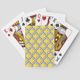 Pineapple Dk Grey White Moroccan Quatrefoil #5DS Playing Cards