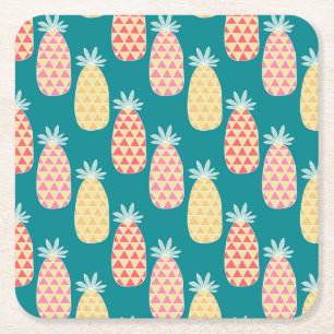 Pineapple Doodle Pattern 2 Square Paper Coaster