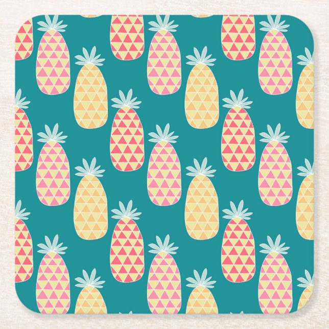 Pineapple Doodle Pattern 2 Square Paper Coaster (Front)