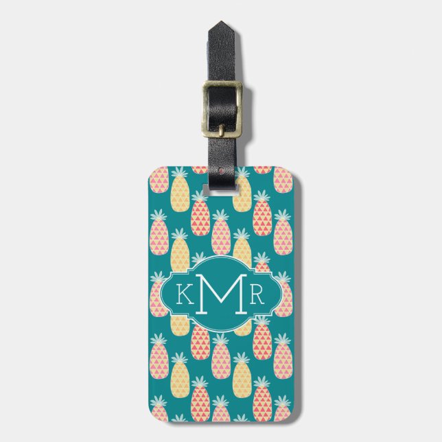 Pineapple Doodle Pattern | Monogram Luggage Tag (Front Vertical)