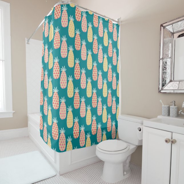 Pineapple Doodle Pattern Shower Curtain (In Situ)