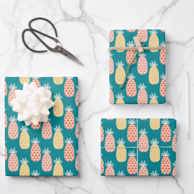 Pineapple Doodle Pattern Wrapping Paper Sheet (Front)