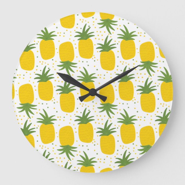 Pineapple Dots: Summer Fruit Design Large Clock (Front)