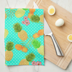 Pineapple Dots Teal Tea Towel