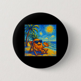 Pineapple Eating Hotdogs Van Gogh Art Funny Beach 6 Cm Round Badge