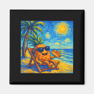 Pineapple Eating Hotdogs Van Gogh Art Funny Beach Magnet