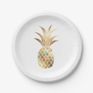 Pineapple, Faux Gold+Collage Paper Plate