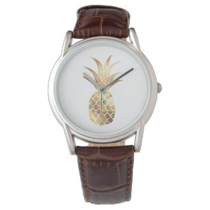 Pineapple, Faux Gold+Collage Watch