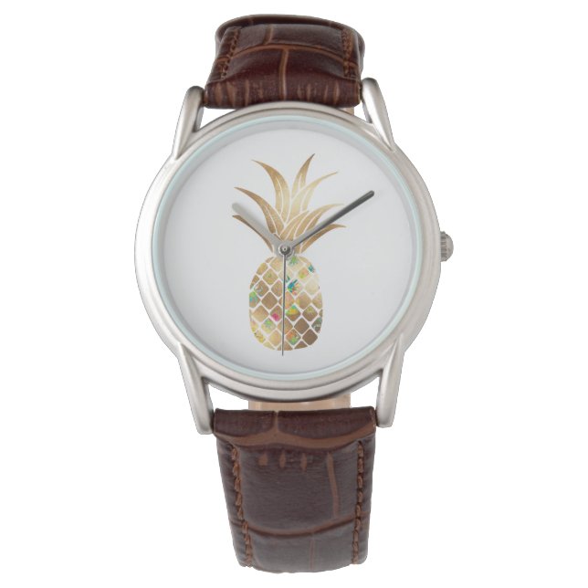 Pineapple, Faux Gold+Collage Watch (Front)