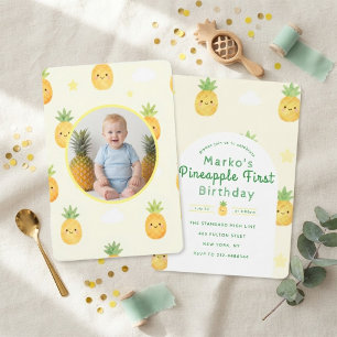 Pineapple First Birthday Cute Fruit PhoTo Invitation