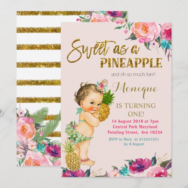 Pineapple FIRST Birthday Invitation (Front/Back)