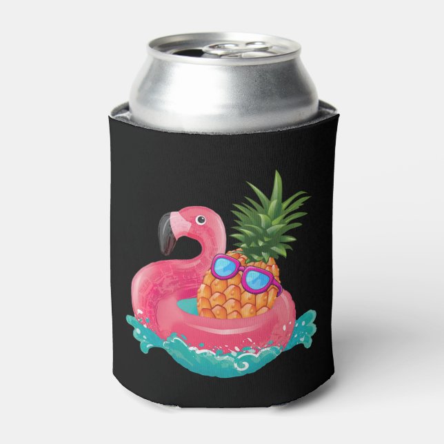 Pineapple Flamingo Cute Funny Tropical Fruit Can Cooler (Can Front)