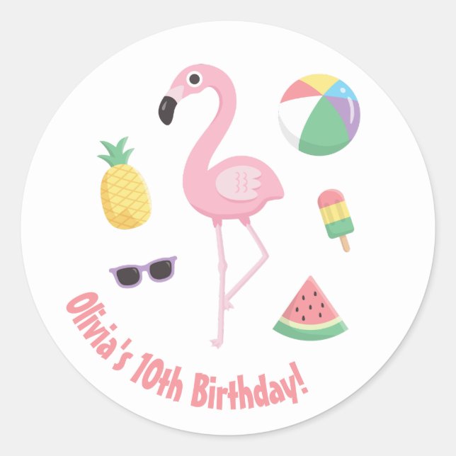 Pineapple Flamingo Luau Birthday Party Stickers (Front)