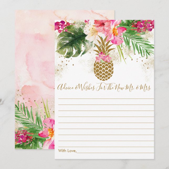 Pineapple Floral Bridal Shower Advice Cards (Front/Back)