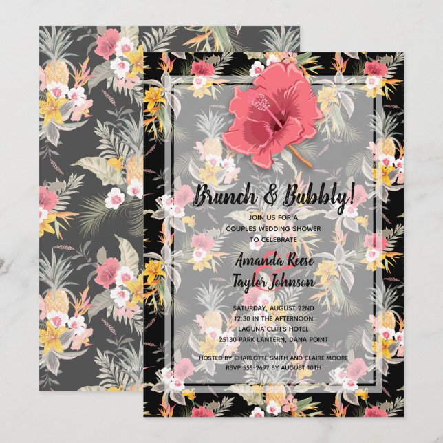 Pineapple Floral Couples Wedding Shower Invitation (Front/Back)