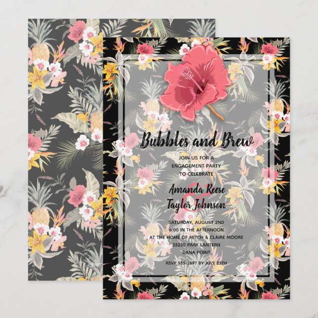Pineapple Floral Engagement Party Invitation (Front/Back)