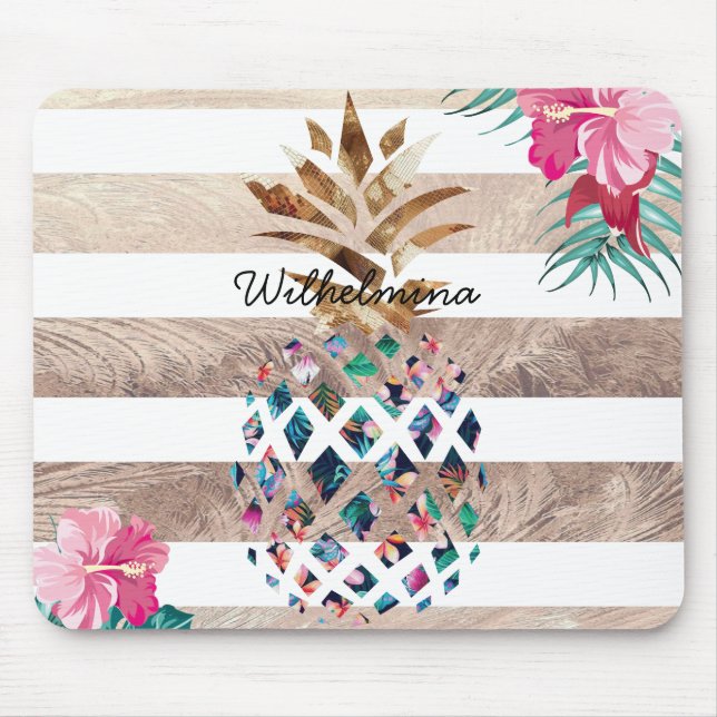 Pineapple floral gold striped design mouse mat (Front)