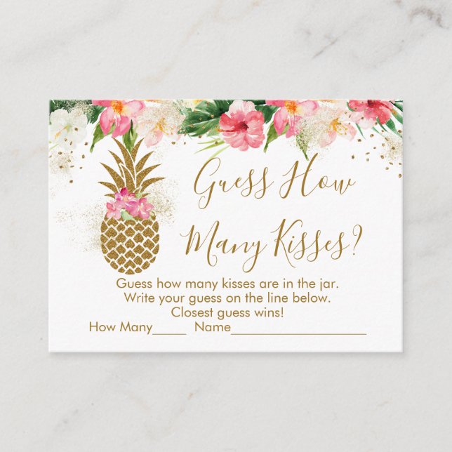 Pineapple Floral Guess How Many Kisses Bridal Game Enclosure Card (Front)