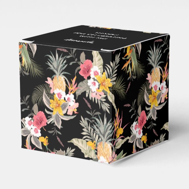 Pineapple Floral on Black Square Favour Box (Front Side)