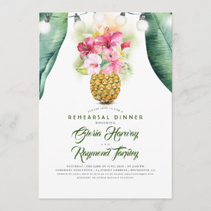 Pineapple Floral Vase Beach Rehearsal Dinner Invitation