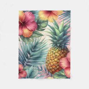 Pineapple & Flowers Pattern Fleece Blanket