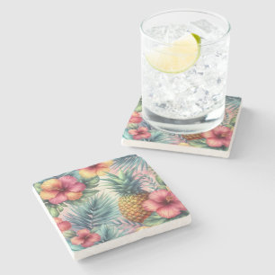 Pineapple & Flowers Pattern Stone Coaster