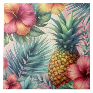 Pineapple & Flowers Pattern Tile