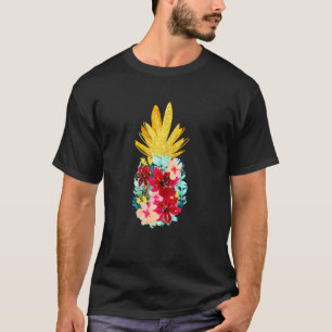 Pineapple Flowers Women Aloha Hawaii Vintage Flora T-Shirt