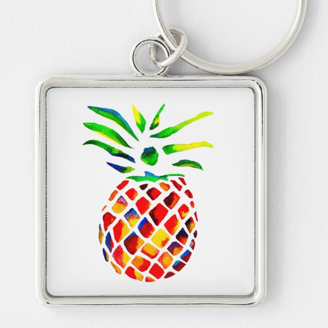 Pineapple fruit colourful pop art key ring (Front)