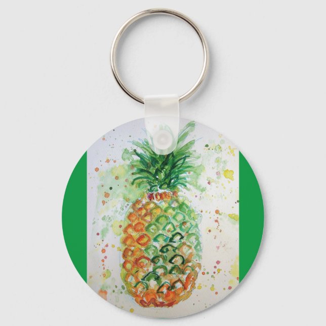 Pineapple Fruit Food Tropical Art Orange Lime Cute Key Ring (Front)