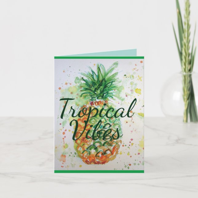 Pineapple Fruit Food Tropical Vibes Orange Lime  Card (Front)