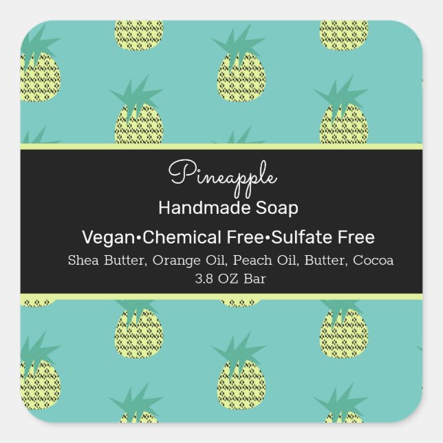 Pineapple Fruit Handmade Soap Beauty Branding Square Sticker (Front)