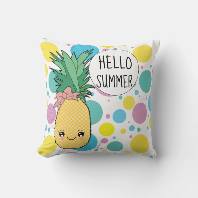 Pineapple Fruit Kawaii Hello Summer Circle Pattern Cushion (Front)