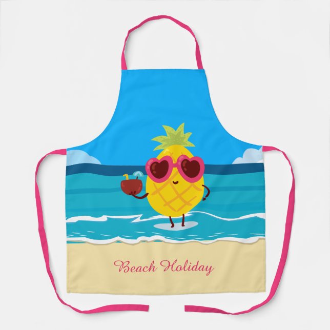 Pineapple fruit on Beach Holiday Cute Colourful Apron (Front)