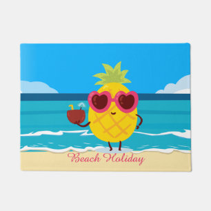Pineapple fruit on Beach Holiday Cute Colourful Doormat