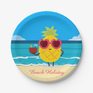Pineapple fruit on Beach Holiday Cute Colourful Paper Plate