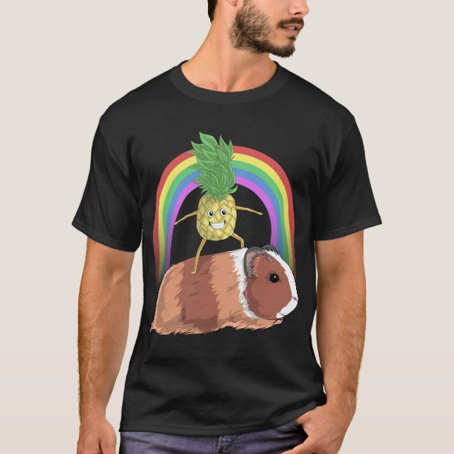 Pineapple Fruit Riding Guinea Pig Rainbow Cute Mag T-Shirt (Front)