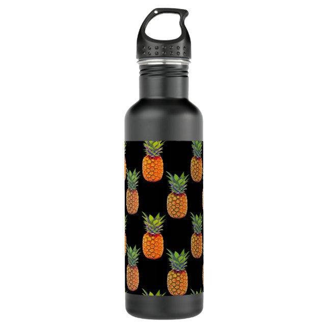 Pineapple Fruits on Black 710 Ml Water Bottle (Front)