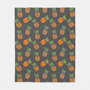 Pineapple Fruits on Grey Fleece Blanket