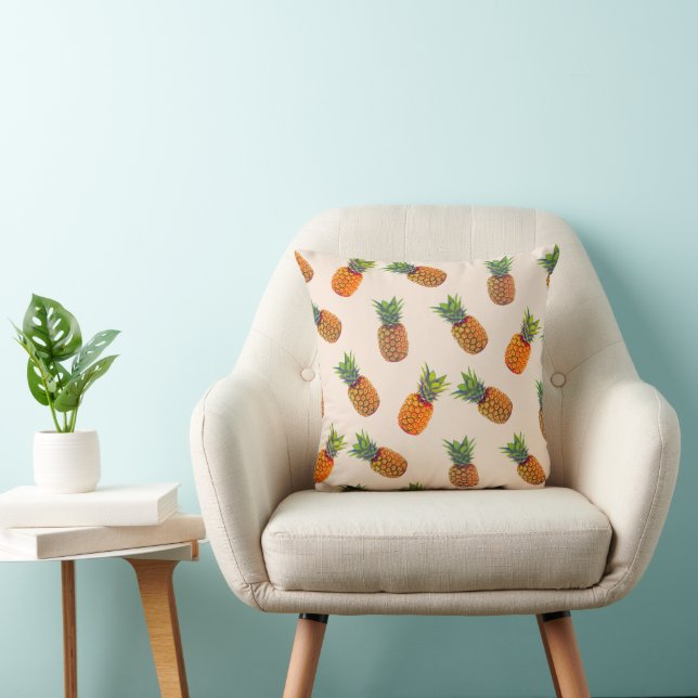 Pineapple Fruits on Light Champagne Beige Throw Pi Cushion (Chair)