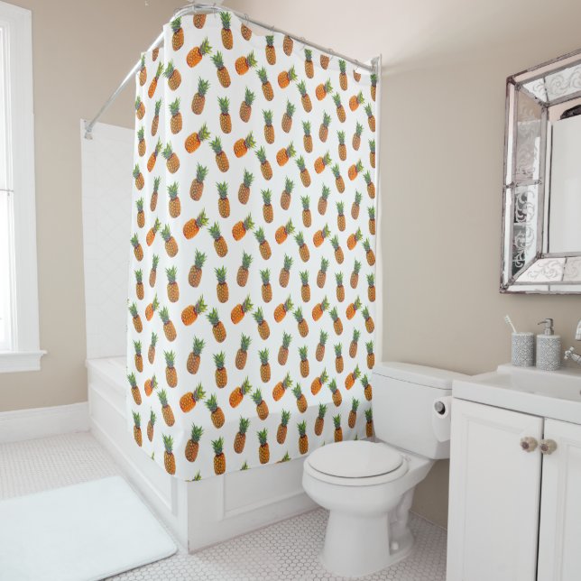 Pineapple Fruits on White Placemat Shower Curtain (In Situ)