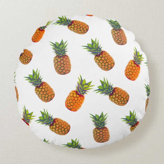 Pineapple Fruits on White Round Cushion (Front)
