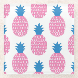 Pineapple Fun, Vintage Seamless Design. Glass Coaster