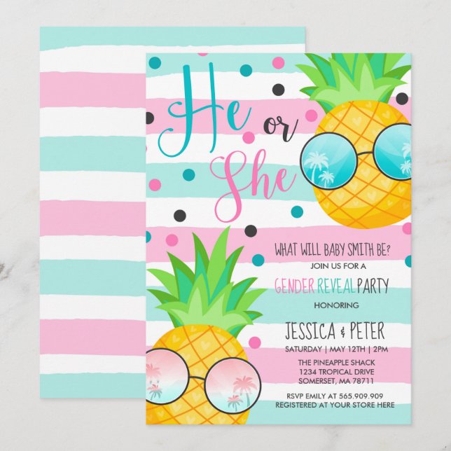 Pineapple Gender Reveal Invitation Hawaiian Reveal (Front/Back)