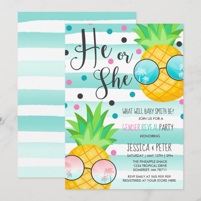 Pineapple Gender Reveal Invitation Hawaiian Reveal (Front/Back)