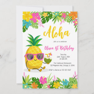 Pineapple Girl Birthday Aloha Hawaii Summer Invitation