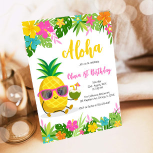 Pineapple Girl Birthday Aloha Hawaii Summer Invitation
