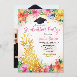 Pineapple Graduation Photo Invitation Tropical Lua